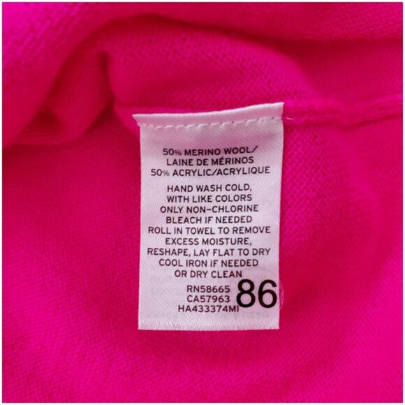 Halogen Merino Wool Blend Bright Pink V-Neck Sweater Sz S Layer Preppy Coquette - Picture 7 of 7